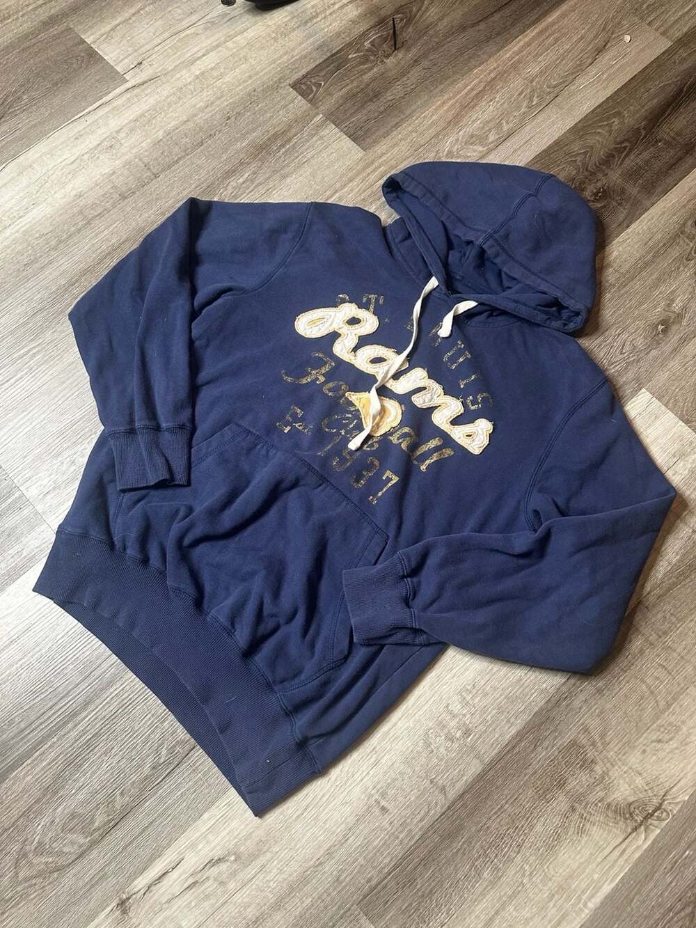 NFL St. Louis Rams Blue Distressed Applique Pullover Hoodie Sweatshirt Small